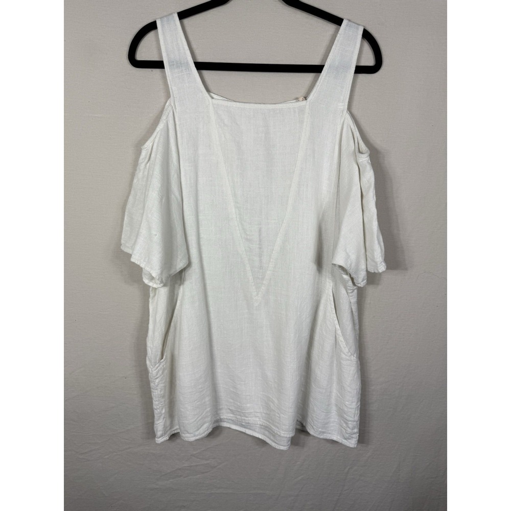 Soft Surroundings White Linen Blend Cold Shoulder Tunic Top Womens Large Boho